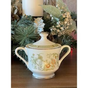 Adorable Vintage Kabuki Mikasa Sugar Bowl Green Japan Floral